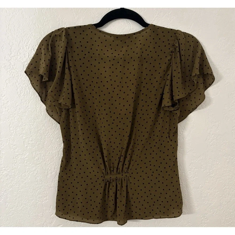 Madewell Carmelina Flutter Sleeve Polka Dot Blouse 100% Silk Size 10‎